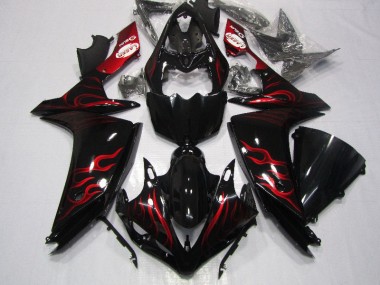 2007-2008 Black Red Flame Yamaha YZF R1 Motorcycle Fairings UK